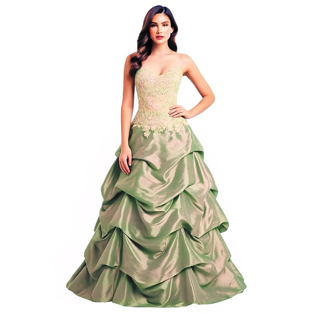 Jovani Green Iridescent‎ Strapless Ball Gown Corset Lace Pageant Dress Size 4 - Picture 2 of 16